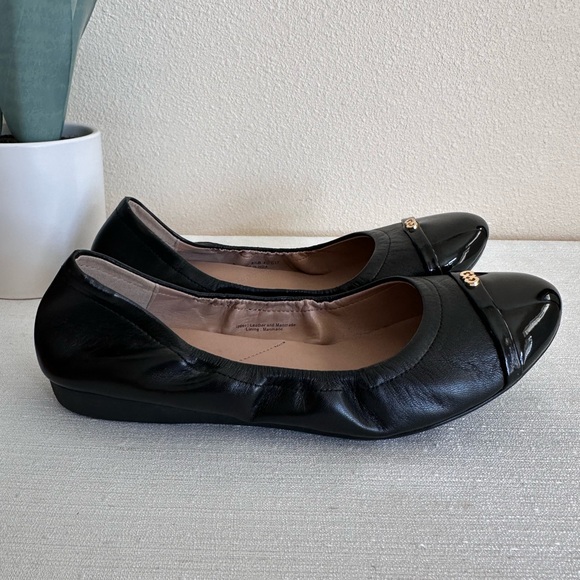 Cole Haan Black Leather Patent Cap Toe Stretch Ballet Flats Women’s 8.5B - Picture 4 of 12